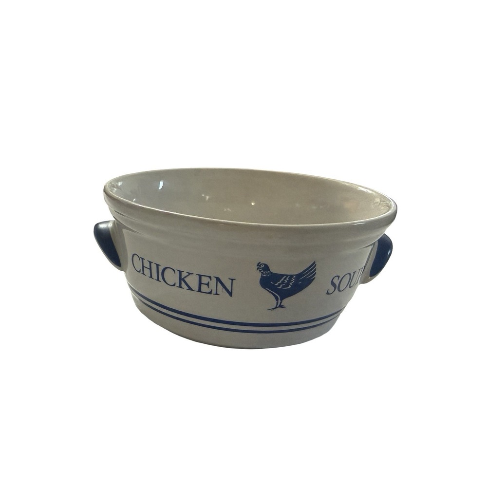 Vintage 1985 Chicken Soup Bowl FTD Korea Farmhouse Rooster Blue White 5.5"